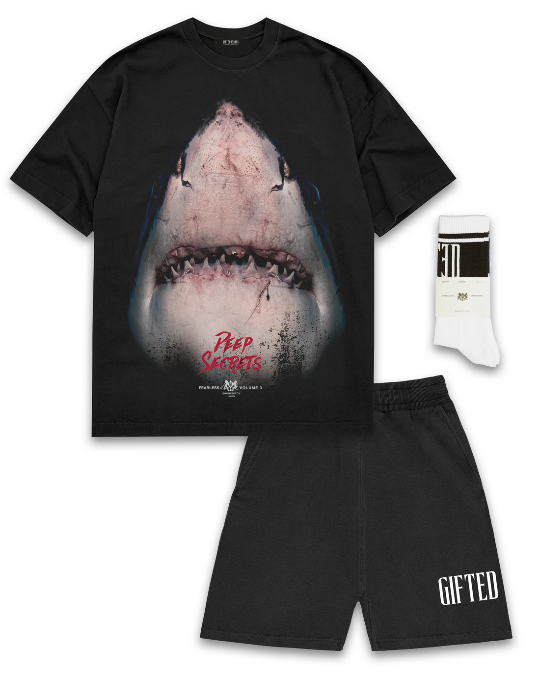 Logo Short & Deep Secrets Tee Set - Washed Black