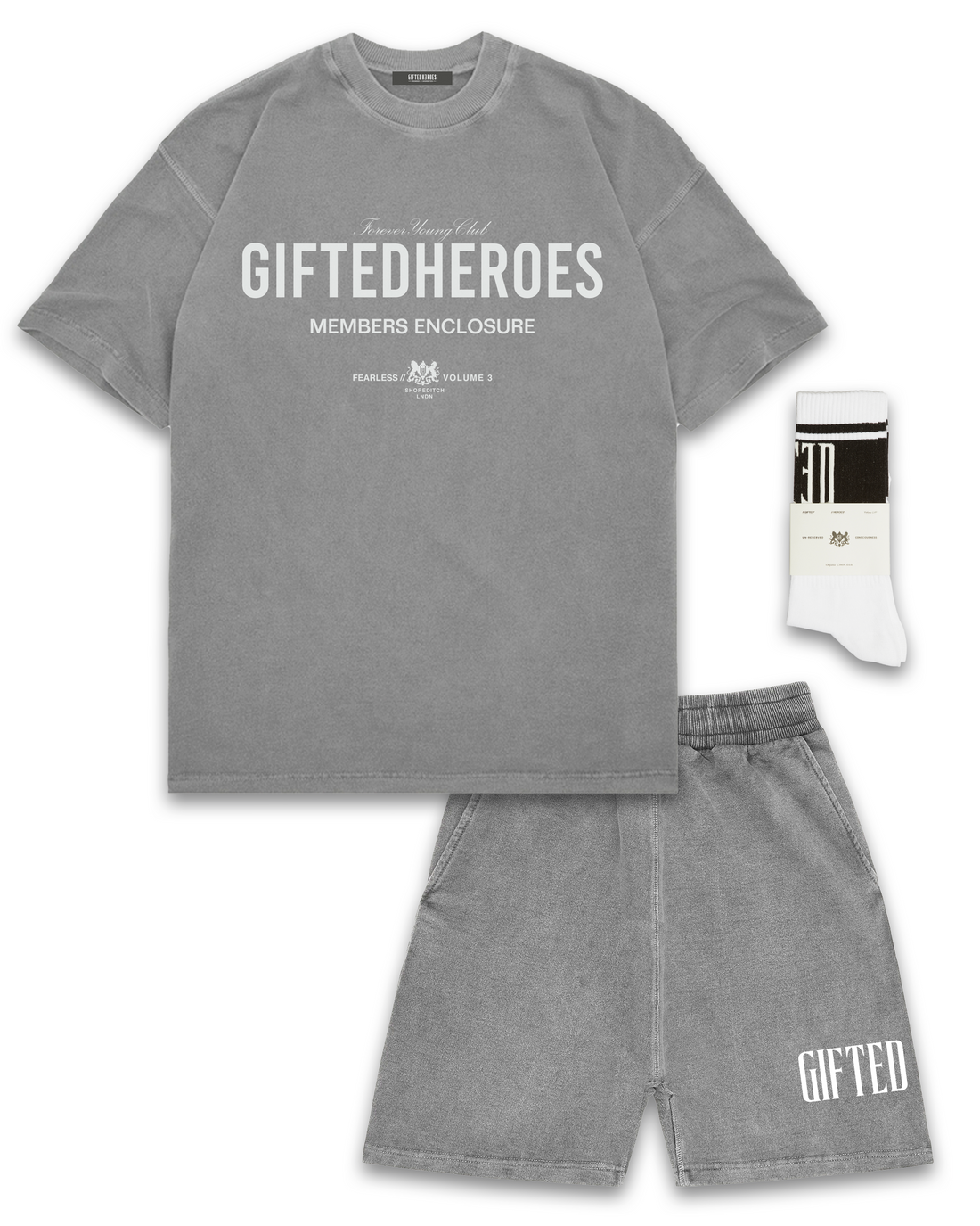 Members Club Short & Tee Set - Washed Charcoal